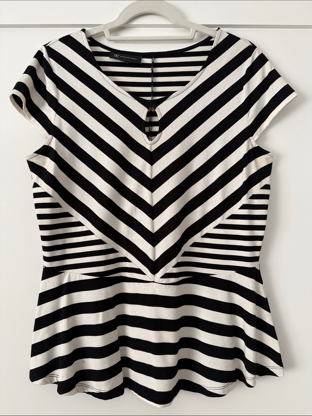 INC International Concepts Black and White Striped Peplum Tunic